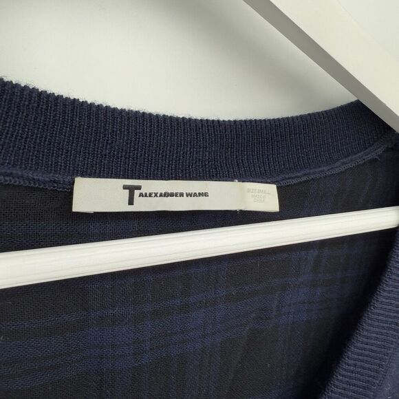 T Alexander Wang *Flaws* Merino Wool Navy Blue Sweater Top Plaid Size Small - Picture 4 of 10